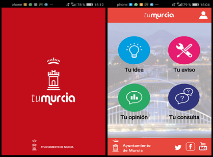 Loading Screen and Menu of the Citizen App "TuMurcia"