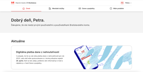 Landing page of the Bratislava ID after login