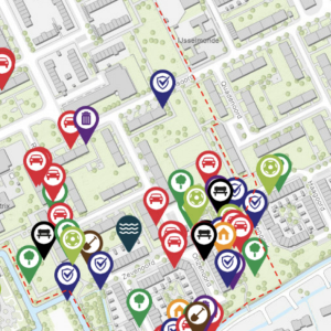 Interactive map showing all wishes collected from citizens in the district of Reyeroord West.